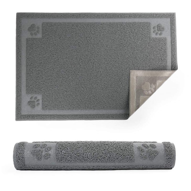Prime Pets Dog Food Mat Waterproof, 35â€x 24â€, Pet Mat for Food and Water Bowl, Cat Bowl Mat for Floor, Grey - Image 1